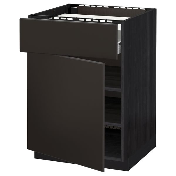 Напольный шкаф для варочной панели, ящик, полка, дверцы МЕТОД / ФОРВАРА, черный, Кунгсбакка антрацит (60x60 см) - схема-чертеж с размерами