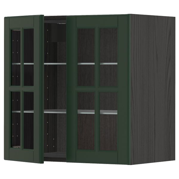 Навесной шкаф с полками, 2 стекло дв, черный/Будбин темно-зеленый 60x60 см IKEA МЕТОД 493.132.31 - схема-чертеж с размерами