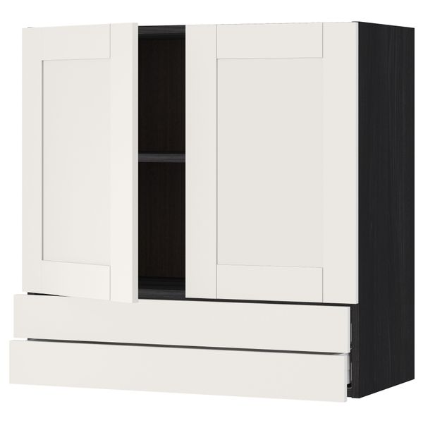 Навесной шкаф, 2 дверцы, 2 ящика МЕТОД / МАКСИМЕРА, черный, Сэведаль белый - схема-чертеж с размерами