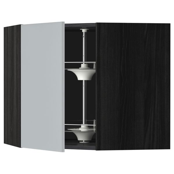 Угловой навесной шкаф с вращающейся секцией МЕТОД, черный, Веддинге серый - схема-чертеж с размерами