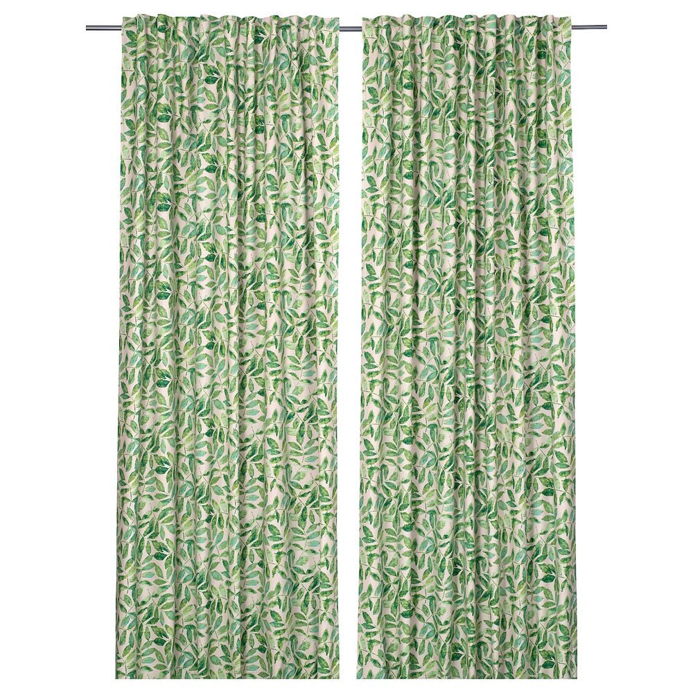 Гардины, 2 шт., естественный/листья 145x300 см IKEA FLENÖRT ФЛЕНЁРТ 304.830.25 - фото 1
