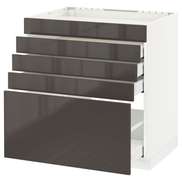 Напольный шкаф для варочной панели, 5 фасадов, 4 ящиков МЕТОД / МАКСИМЕРА, белый, Рингульт серый - схема-чертеж с размерами