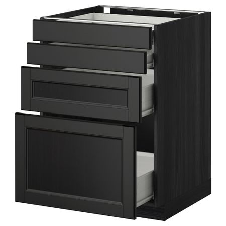 Напольный шкаф 4 фронтальных панели, 4 ящика МЕТОД / ФОРВАРА, черный, Лаксарби черно-коричневый