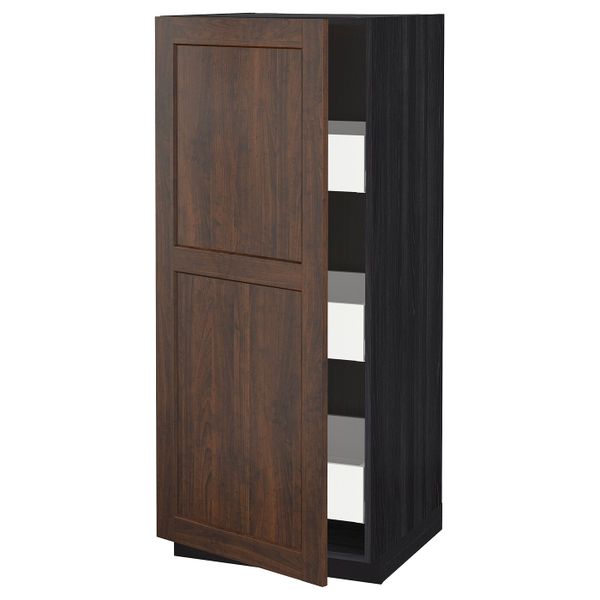 Высокий шкаф с ящиками, черный/Эдсерум коричневый 60x60x140 см IKEA МЕТОД / МАКСИМЕРА 593.622.97 - схема-чертеж с размерами