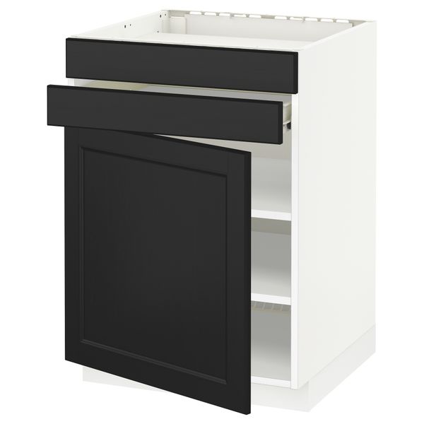 Напольный шкаф для варочной панели, доводчик, 2 фасада, 1 ящик МЕТОД / ФОРВАРА, белый, Лаксарби черно-коричневый (60x60 см) - схема-чертеж с размерами