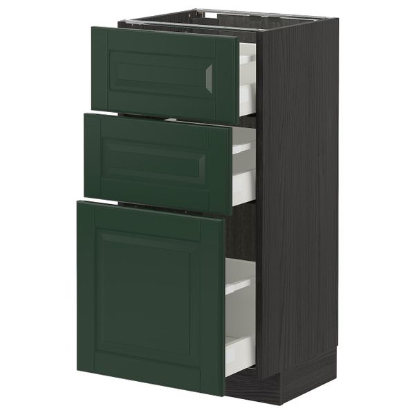 Напольный шкаф с 3 ящиками, черный/Будбин темно-зеленый 40x37 см IKEA МЕТОД / МАКСИМЕРА 393.145.80 - схема-чертеж с размерами