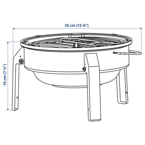 Переносной угольный гриль, черный IKEA KORPÖN 502.834.31 - схема-чертеж с размерами