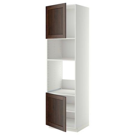 Высокий шкаф для духовки/СВЧ, 2 дверцы/полки, белый/Эдсерум коричневый 60x60x220 см IKEA METOD МЕТОД 294.449.40