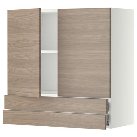 Навесной шкаф, 2 дверцы, 2 ящика МЕТОД / ФОРВАРА, белый, Брокхульт светло-серый