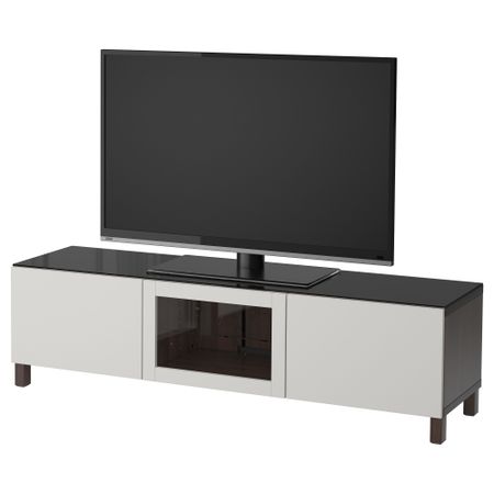 Тумба под ТВ, с дверцами БЕСТО, черно-коричневый Синдвик, Лаппвикен светло-серый прозрачное стекло