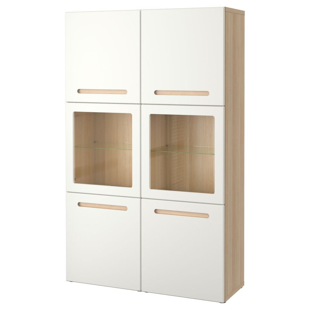 Комбинация для хранения со стеклянными дверцами БЕСТО, под беленый дуб, Марвикен белый прозрачное стекло (120x40x192 см) - фото 1