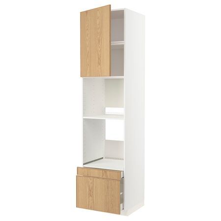 Высокий шкаф для духовки комбинированный, духовка + дверца/2ящ, белый/Экестад дуб 60x60x240 см IKEA METOD МЕТОД / MAXIMERA