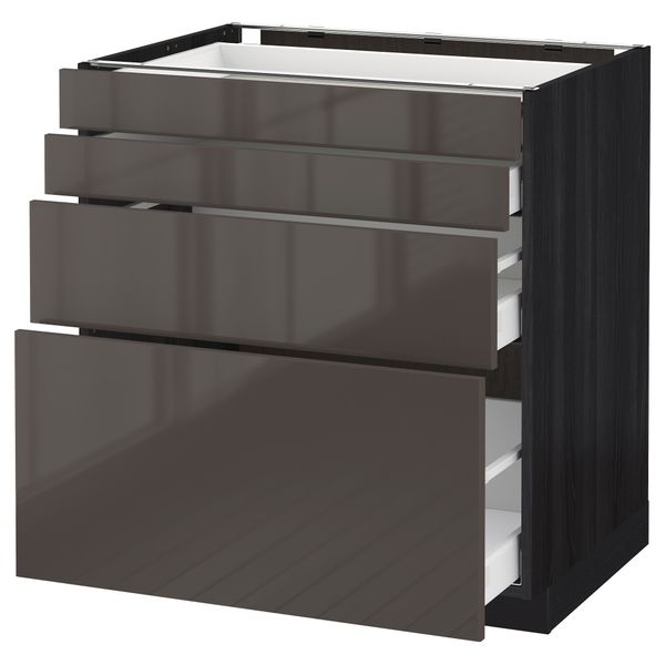 Напольный шкаф 4 фронтальных панели, 4 ящика МЕТОД / МАКСИМЕРА, черный, Рингульт серый - схема-чертеж с размерами