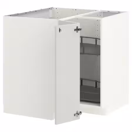 METOD Угловой напольн шкаф с вращающ секц - белый/Aspudden светло-серый 88x88 см