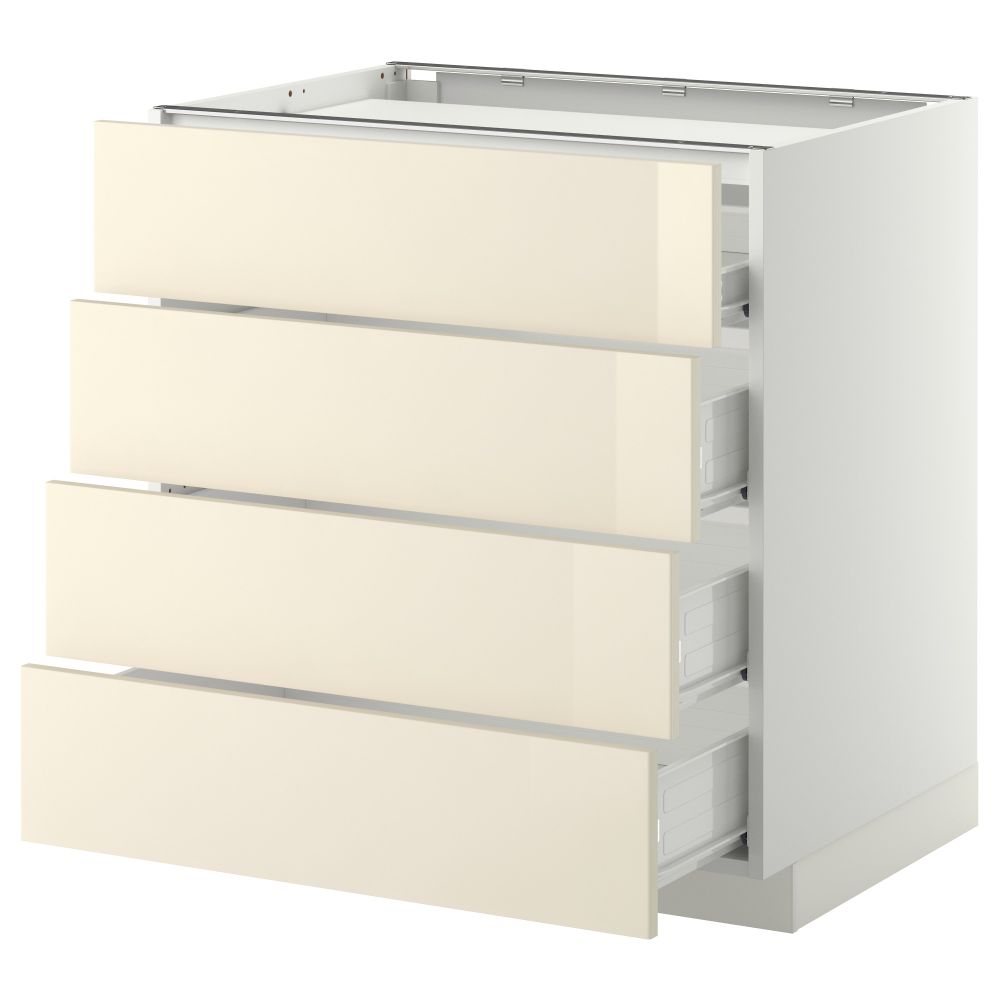 Напольный шкаф, 4 фронтальных панели, 4 ящика МЕТОД / ФОРВАРА, белый, Рингульт кремовый - схема-чертеж с размерами