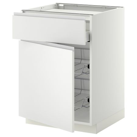 Напольный шкаф для варочной панели, ящик, 2 проволочных корзины МЕТОД / МАКСИМЕРА, белый, Нодста белый (60x60 см)