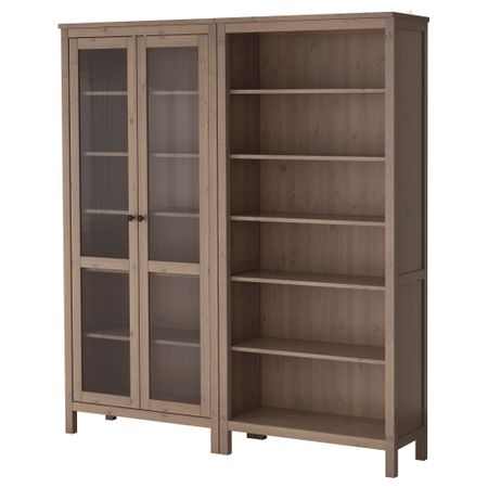 Комбинация для хранения со стеклянными дверцами ХЕМНЭС, серо-коричневый (180x197 см)