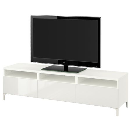 Тумба для ТВ с ящиками БЕСТО, белый, Сельсвикен глянцевый/белый (180x40x48 см)