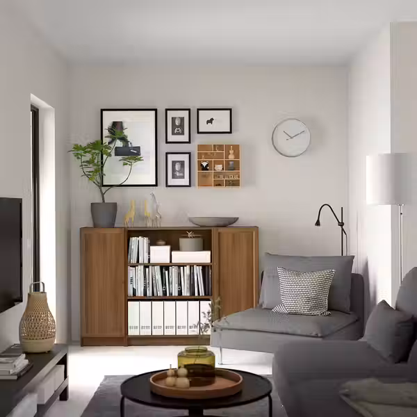 BILLY / OXBERG Стеллаж комбинация с дверцами - коричневый под грецкий орех 160x106 см - фото 2