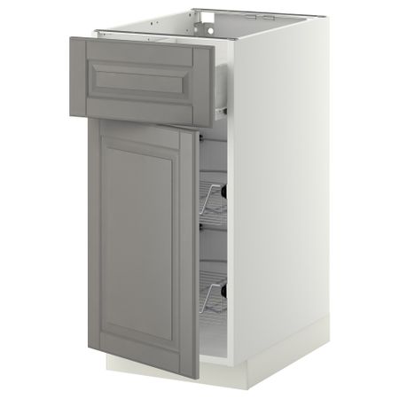 Напольный шкаф с проволочной корзиной, ящиком, дверью МЕТОД / ФОРВАРА, белый, Будбин серый