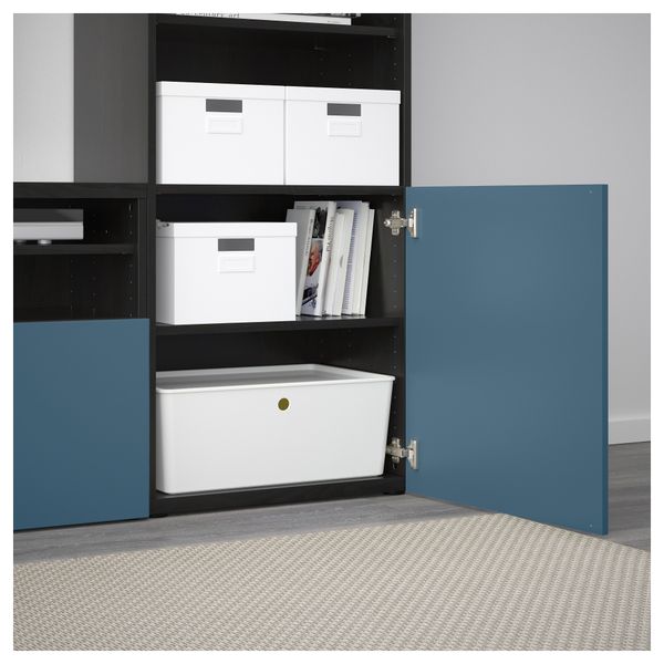 Шкаф для ТВ, комбинированный, стекляные дверцы БЕСТО, черно-коричневый Вальвикен, темно-синий прозрачное стекло (300x40x230 см) - фото 3