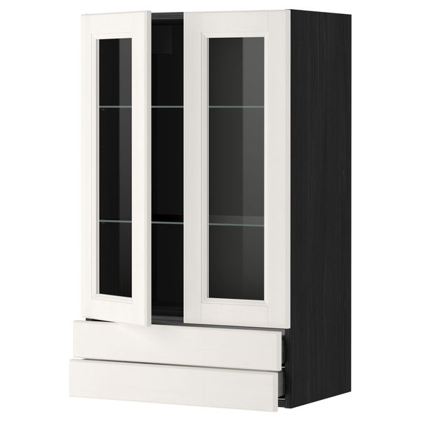 Навесной шкаф, 2 стеклянные дверцы, 2 ящика МЕТОД / МАКСИМЕРА, черный, Лаксарби белый - схема-чертеж с размерами