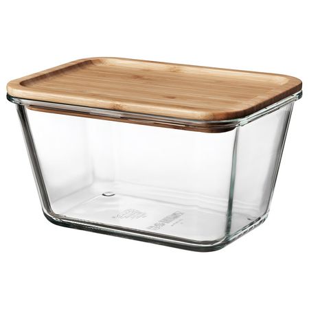IKEA 365+ Контейнер для продуктов с крышкой - прямоугольн формы стекло/бамбук 1.8 л