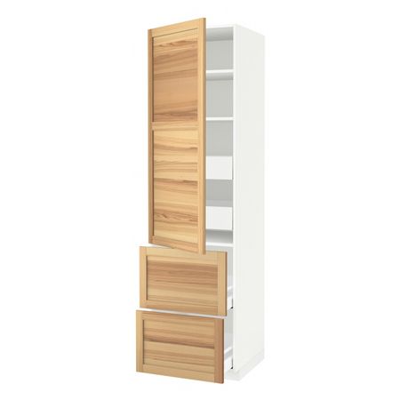 Высокий шкаф + полки, 4 ящика/2дверцы, белый, Торхэмн ясень, 60x60x220 см IKEA МЕТОД / МАКСИМЕРА 692.362.89