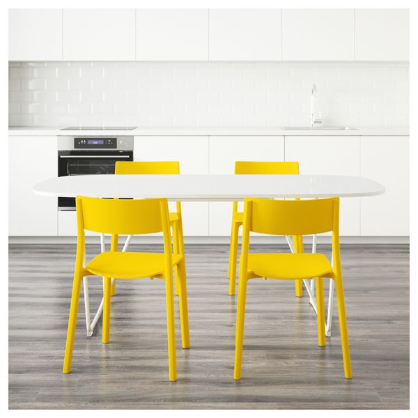 Стол и 4 стула ОППЕБЮ/БЭККАРИД / ЯН-ИНГЕ, белый, желтый (185 см) - схема-чертеж с размерами