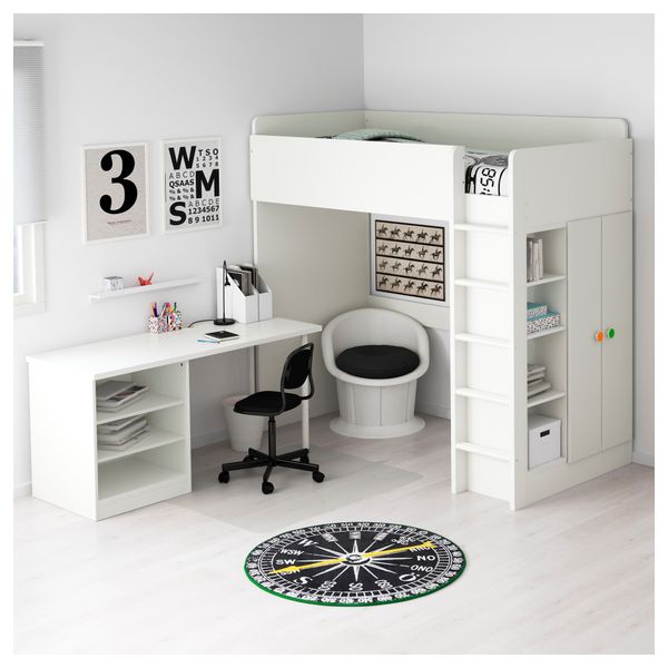 Кровать-чердак, 2 полки, 2 дверцы СТУВА / ФОЛЬЯ, белый (207x99x193 см) - схема-чертеж с размерами