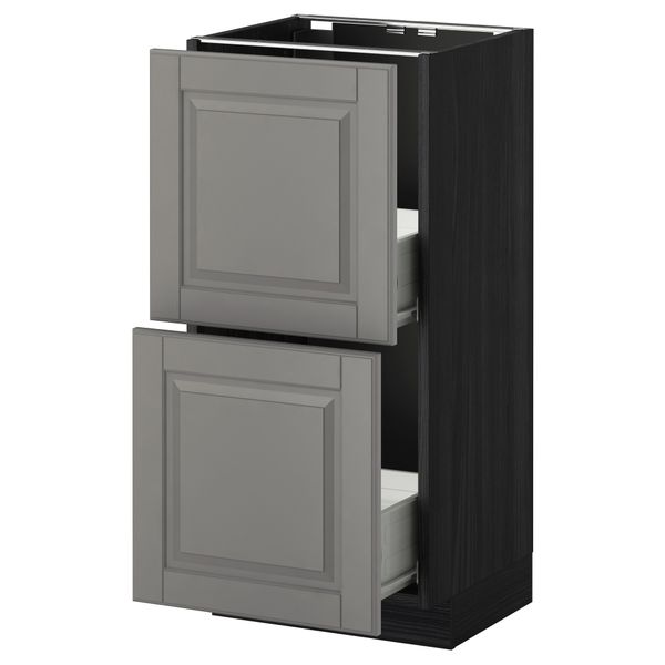 Напольный шкаф с 2 ящиками МЕТОД / ФОРВАРА, черный, Будбин серый - схема-чертеж с размерами