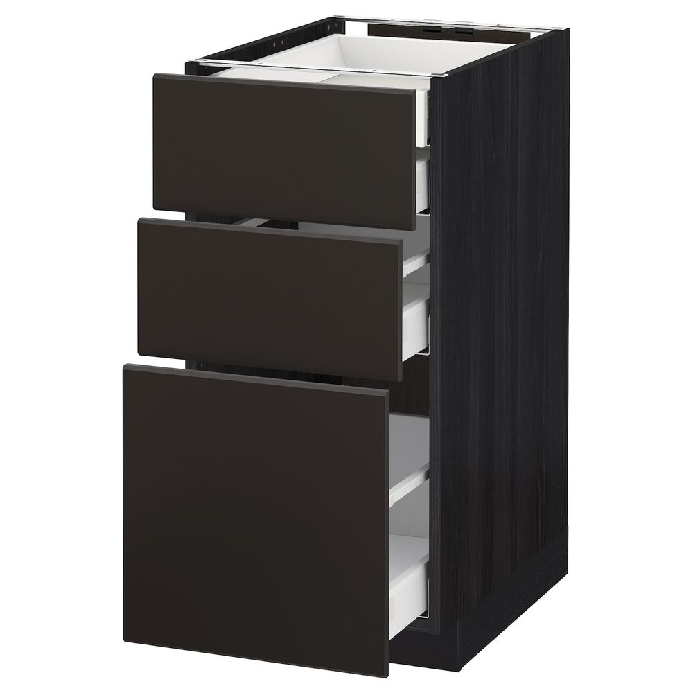 Напольный шкаф 3 фронтальные панели, 2 низких, 1 средний, 1 встроенный ящ, черный/Кунгсбакка антрацит 40x60 см IKEA МЕТОД / - схема-чертеж с размерами