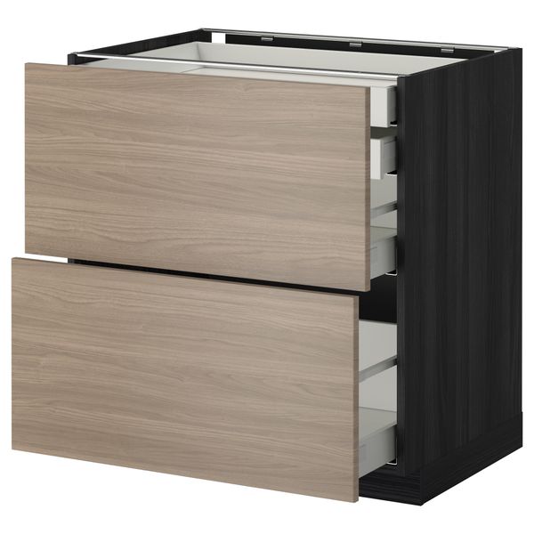 Напольный шкаф 2 фронтальные панели, 2 нижних, 1 средний, 1 высокий ящик МЕТОД / МАКСИМЕРА, черный, Брокхульт светло-серый - фото 1