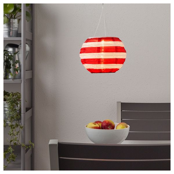 Подвесная светодиодная лампа СОЛВИДЕН, для сада шаровидный, в полоску красный (22 см) - фото 2
