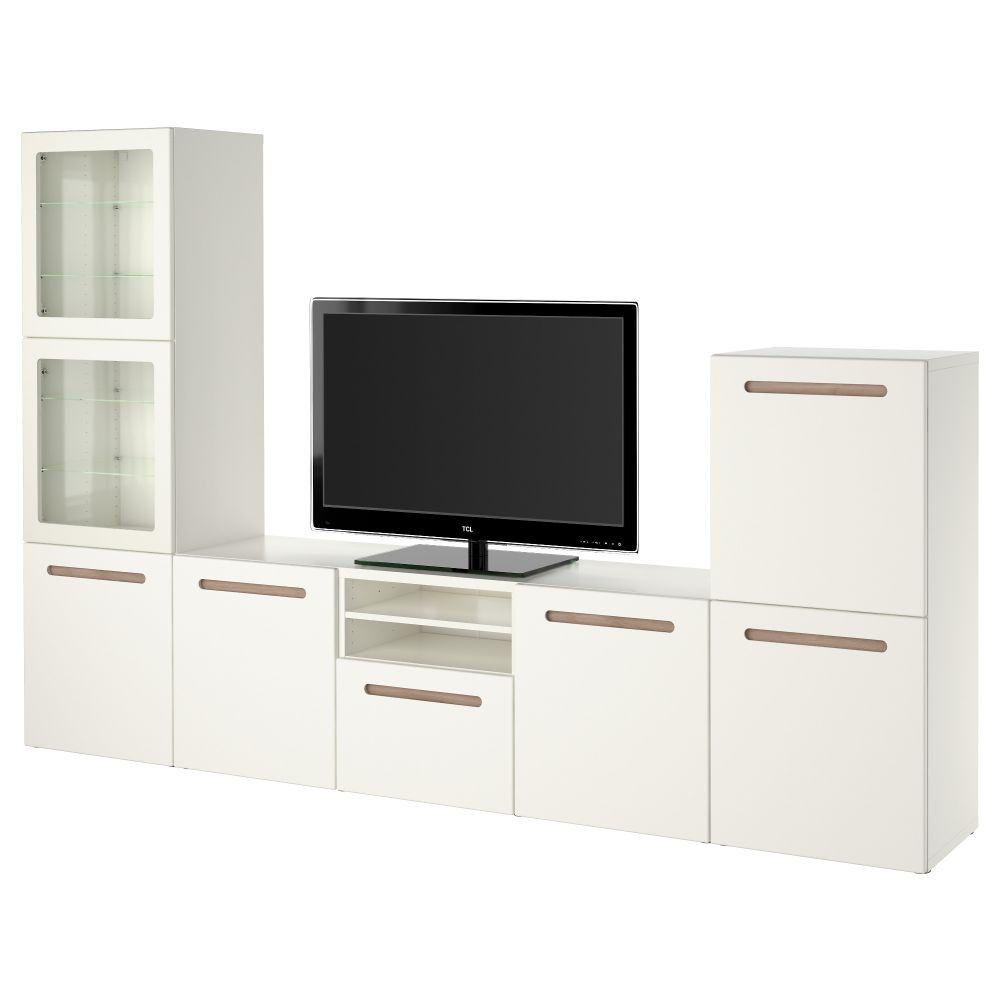 Шкаф для ТВ, комбинированный, стекляные дверцы БЕСТО, Марвикен белый прозрачное стекло (300x40x192 см) - фото 1