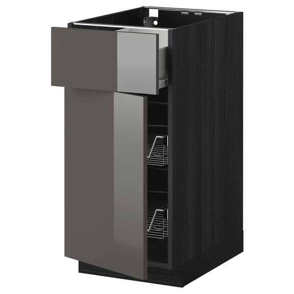 Напольный шкаф с проволочной корзиной, ящиком, дверью МЕТОД / ФОРВАРА, черный, Рингульт серый - схема-чертеж с размерами
