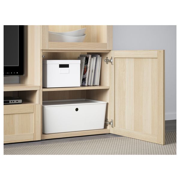 Шкаф для ТВ, комбинированный, стекляные дверцы БЕСТО, Ханвикен, Синдвик под беленый дуб, прозрачное стелко (240x40x128 см) - фото 3