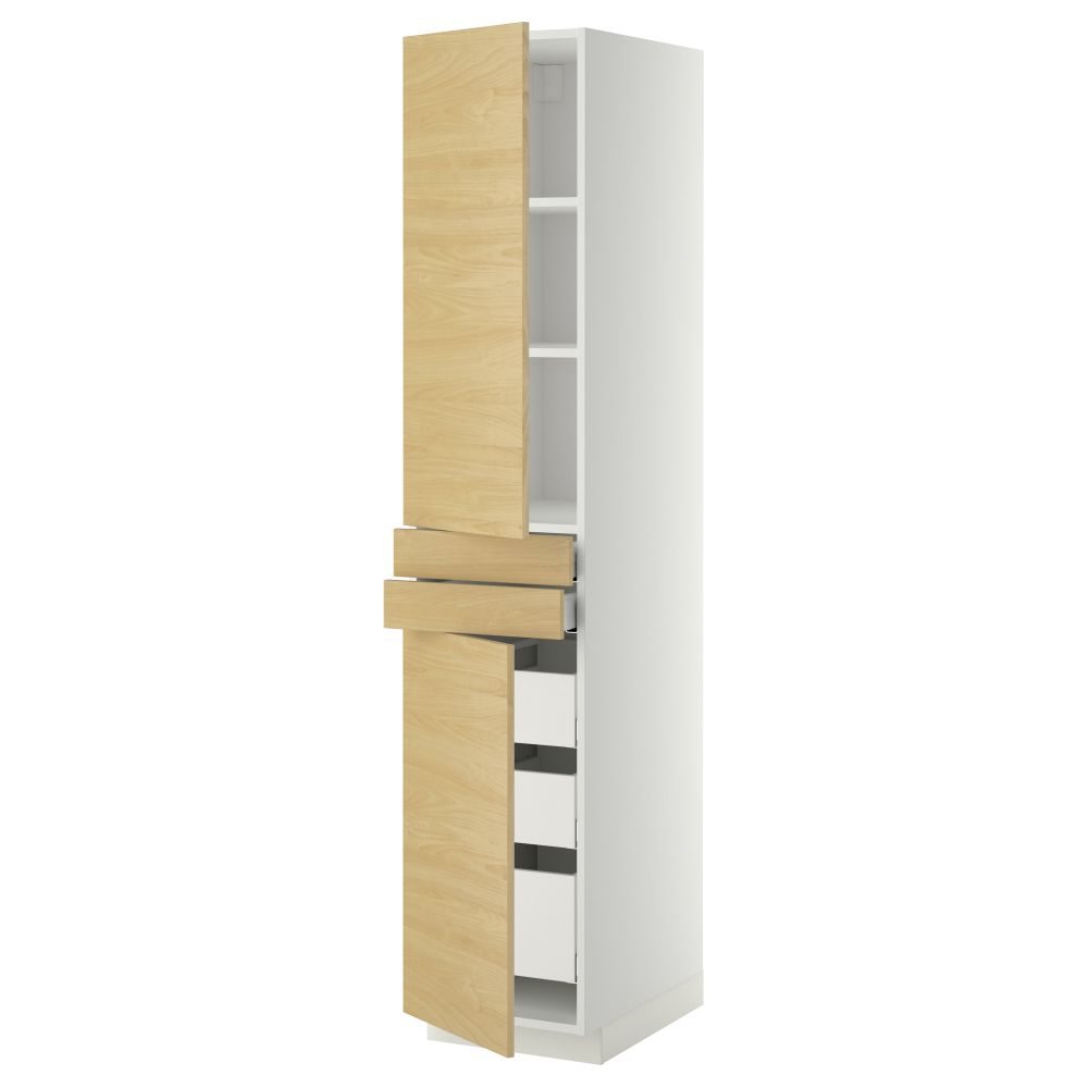 Высокий шкаф + полки, 5 ящиков, 2 дверцы, 2 фронтальных МЕТОД / МАКСИМЕРА, белый, Тингсрид береза - фото 1