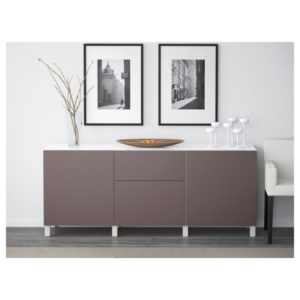 Комбинация для хранения с дверцами, ящиками БЕСТО, белый, Вальвикен темно-коричневый (180x40x74 см) - схема-чертеж с размерами