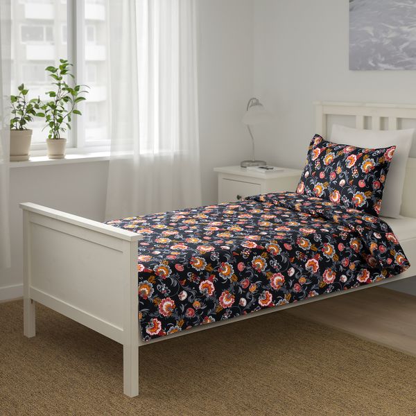 Пододеяльник и 1 наволочка, цветок/черный 150x200/50x70 см IKEA SKÄCKMAL СКЭККМАЛ 505.198.39 - схема-чертеж с размерами