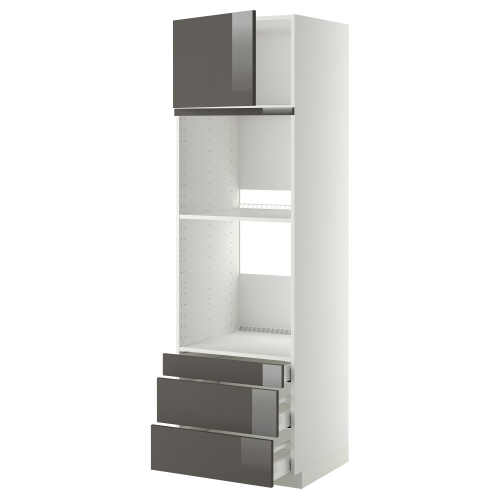 Высокий шкаф для духовки комбинированный, духовка + дверца, 3 ящика МЕТОД / МАКСИМЕРА, белый, Рингульт серый - фото 1