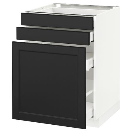Напольный шкаф с выдвижными модулями, 2 фронтальные панели МЕТОД / МАКСИМЕРА, белый, Лаксарби черно-коричневый