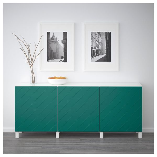 Комбинация для хранения с дверцами БЕСТО, белый, Халлставик сине-зеленый (180x40x74 см) - схема-чертеж с размерами