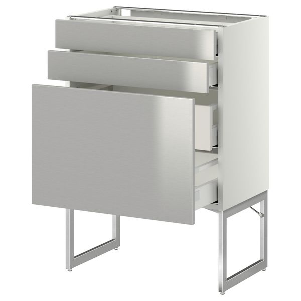 Напольный шкаф 3 фронтальных панели, 2 нижних, 2 средних ящика МЕТОД / МАКСИМЕРА, белый, Гревста нержавеющ сталь - схема-чертеж с размерами