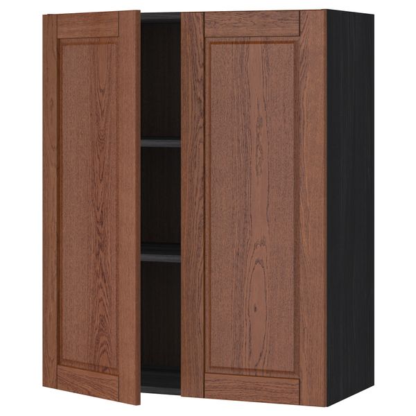 Навесной шкаф с полками, 2 дверцы МЕТОД, черный, Филипстад коричневый - схема-чертеж с размерами