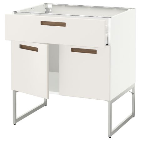 Напольный шкаф, полки, ящик, 2 двери МЕТОД / МАКСИМЕРА, белый, Мэрста белый