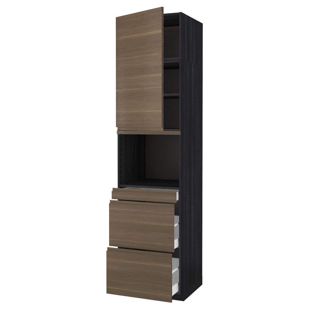 Высокий шкаф для СВЧ/дверца/3ящика, черный/Воксторп грецкий орех 60x60x240 см IKEA МЕТОД / МАКСИМЕРА 192.392.09 - схема-чертеж с размерами