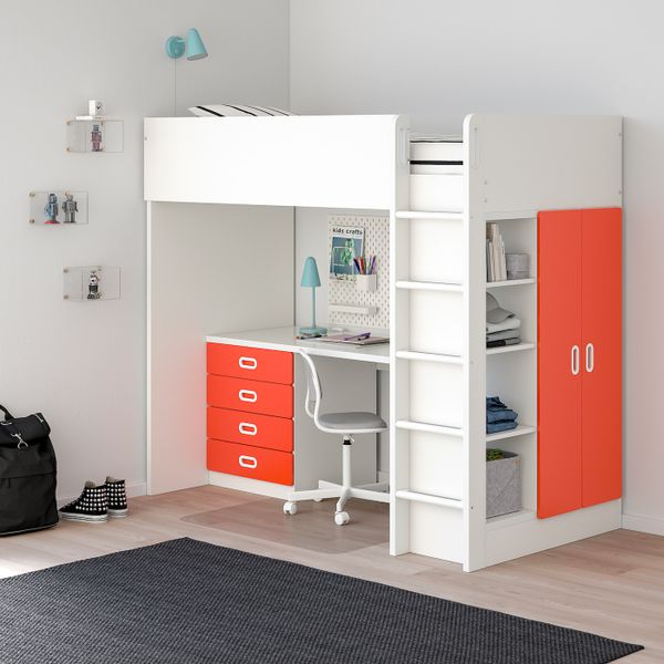 Кровать-чердак, 4 ящика, 2 дверцы, белый, красный 207x99x182 см IKEA СТУВА / ФРИТИДС 892.621.83 - фото 2