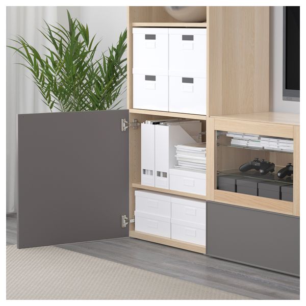 Шкаф для ТВ, комбинированный, стекляные дверцы БЕСТО, под беленый дуб Грундсвикен, темно-серый прозрачное стекло (240x40x230 см) - фото 3