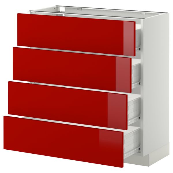Напольный шкаф 4 фронтальных панели, 4 ящика МЕТОД / ФОРВАРА, белый, Рингульт красный - схема-чертеж с размерами
